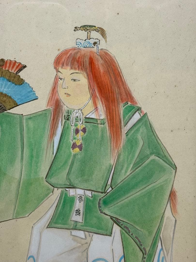 訳あり ★☆ 童形鶴亀 尾形月耕の孫？ 尾形礼正？ 詳細不明 額装品 日本画