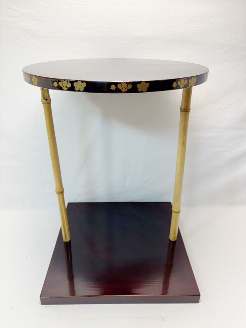 美品 茶道具 塗師 表完作 三友棚 三千家好み 梅蒔絵 組み立式 木地溜塗 共箱