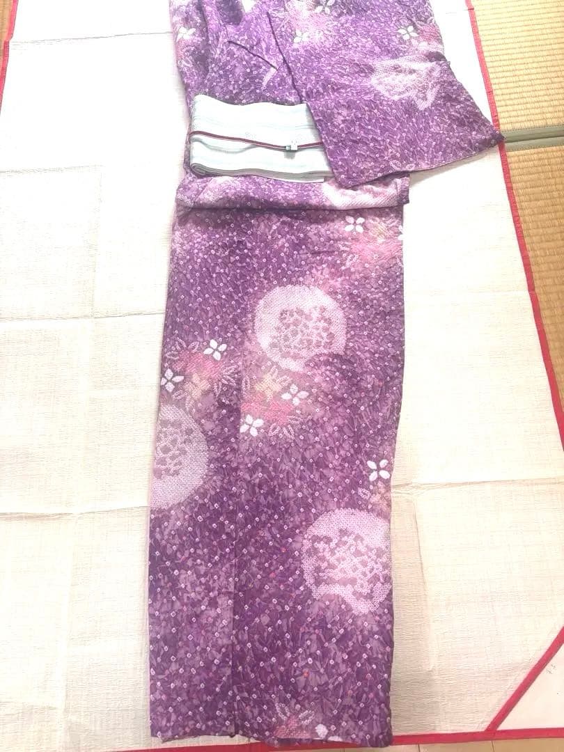 セール中❣️ 希少な色　きれいめ赤紫 有松　絞り　高級　浴衣 紫陽花　手縫い