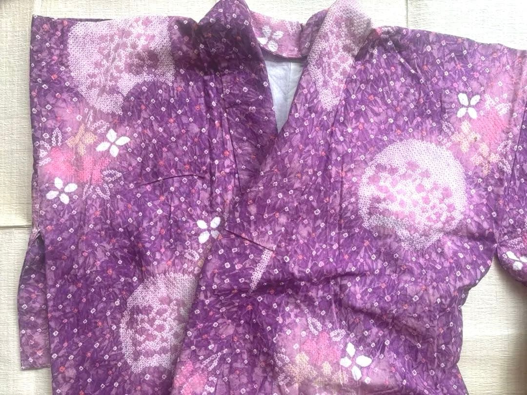 セール中❣️ 希少な色　きれいめ赤紫 有松　絞り　高級　浴衣 紫陽花　手縫い