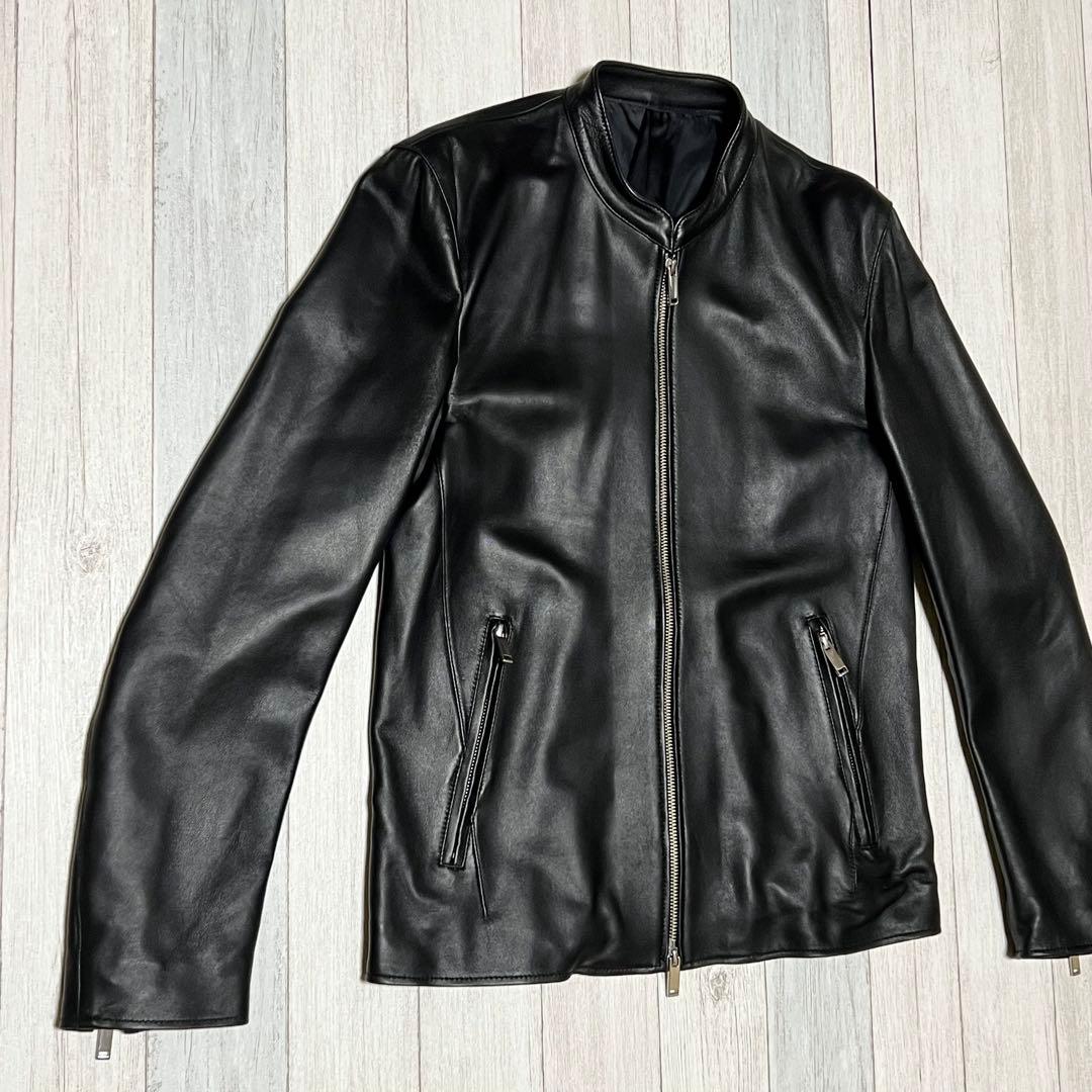 STUDIOUS レザージャケット シングルライダース ノーカラー 羊革　3