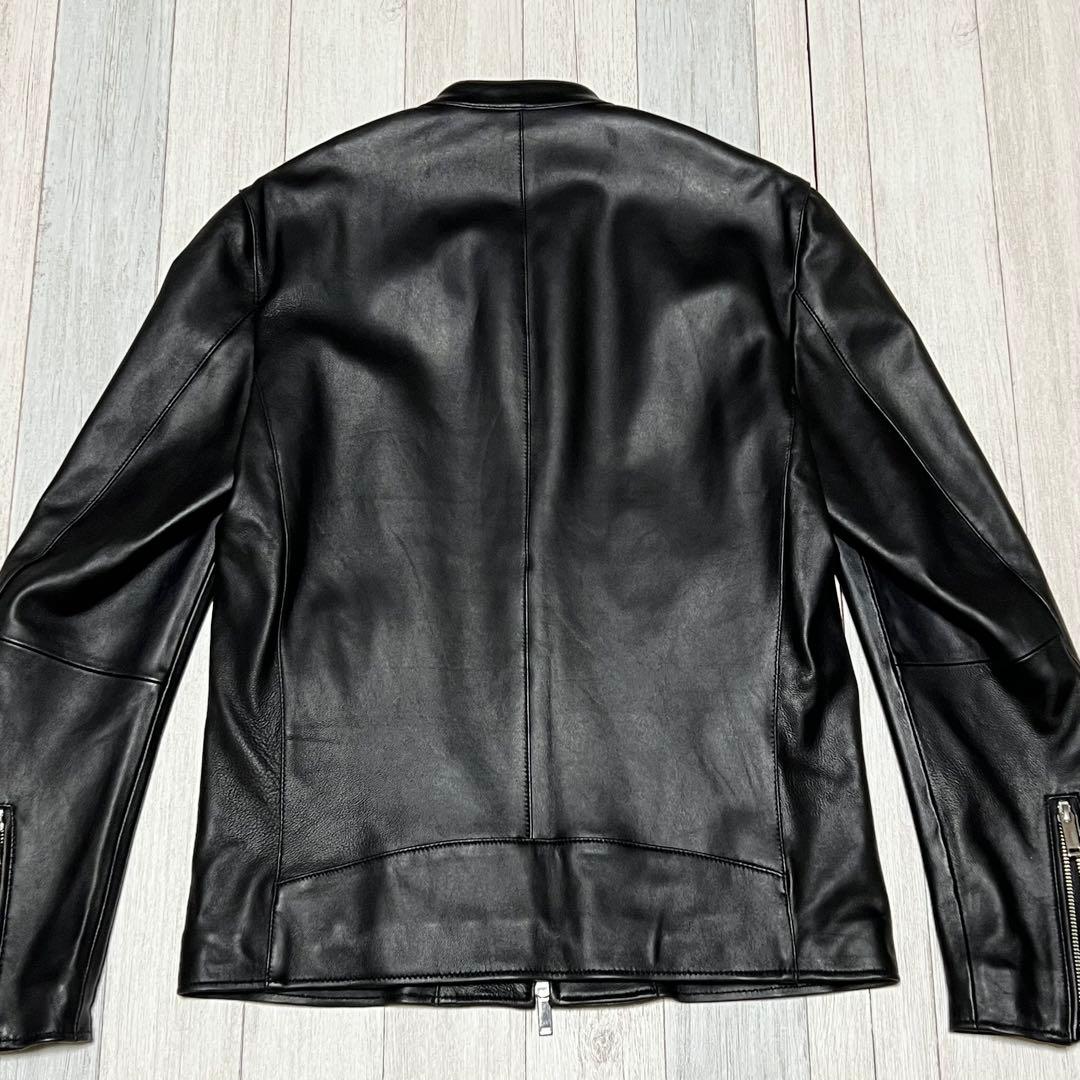 STUDIOUS レザージャケット シングルライダース ノーカラー 羊革　3