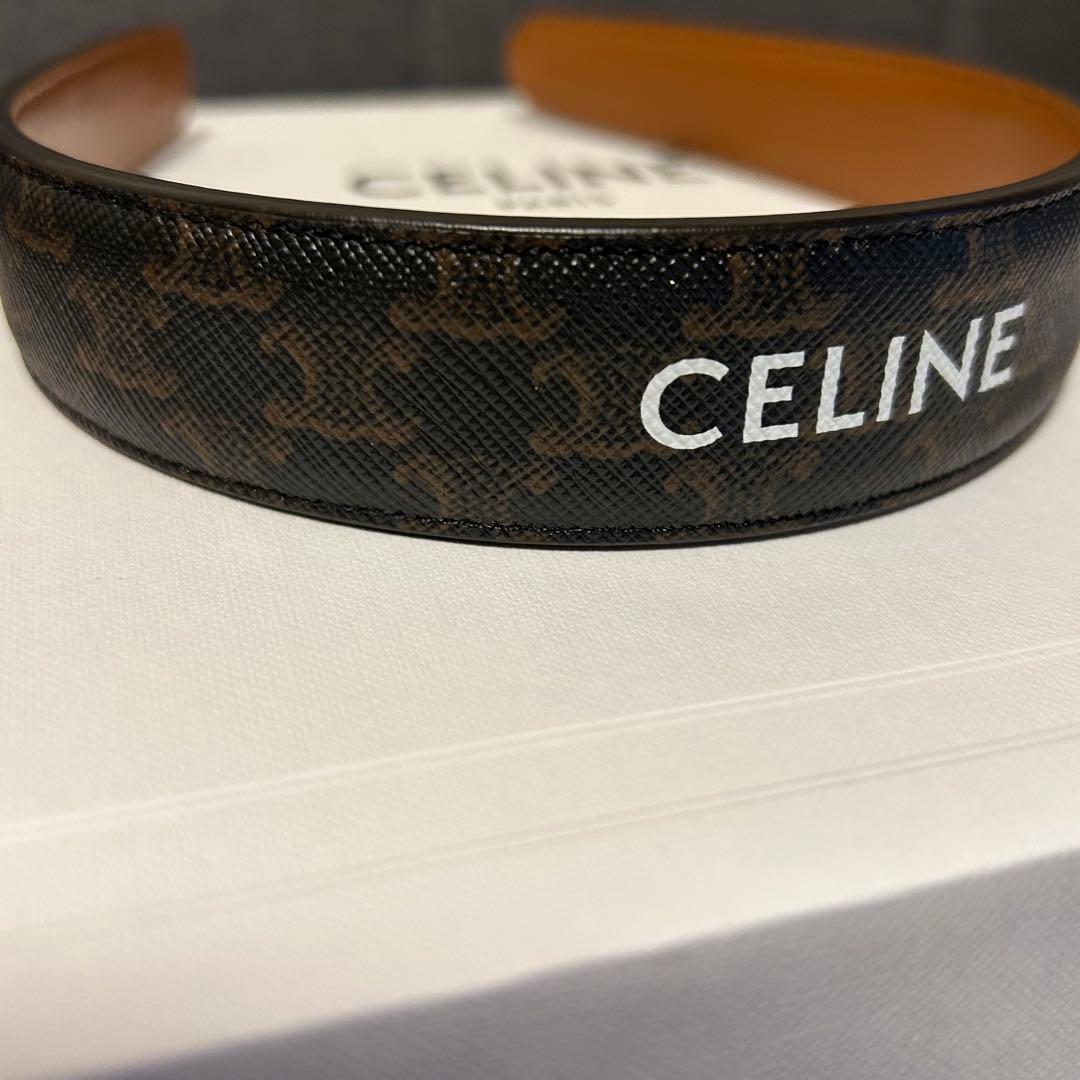 【美品】CELINE ヘアバンド ゴールド / タン