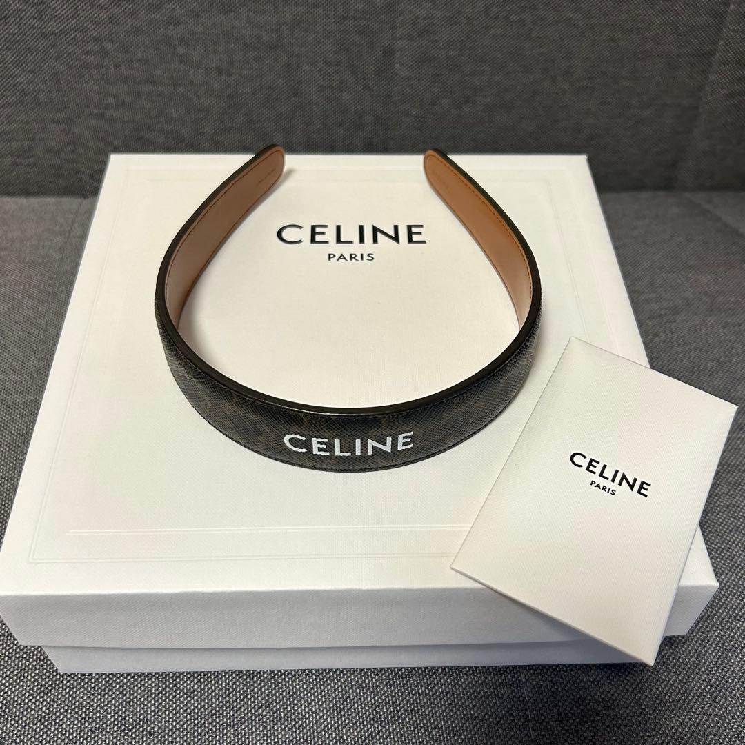 【美品】CELINE ヘアバンド ゴールド / タン