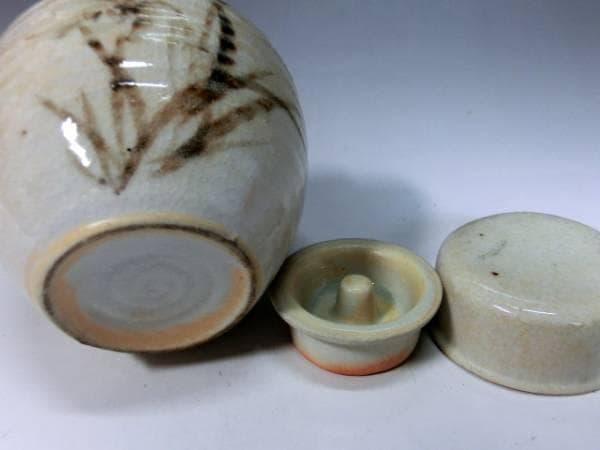 茶入れ■古瀬戸蓋付茶入 菖蒲紋 粉引き白釉 茶道 時代物 骨董■