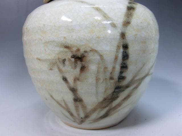茶入れ■古瀬戸蓋付茶入 菖蒲紋 粉引き白釉 茶道 時代物 骨董■