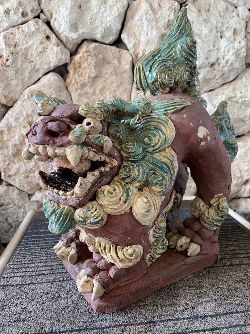 島常賀　台付シーサー　名工　壺屋焼　美品