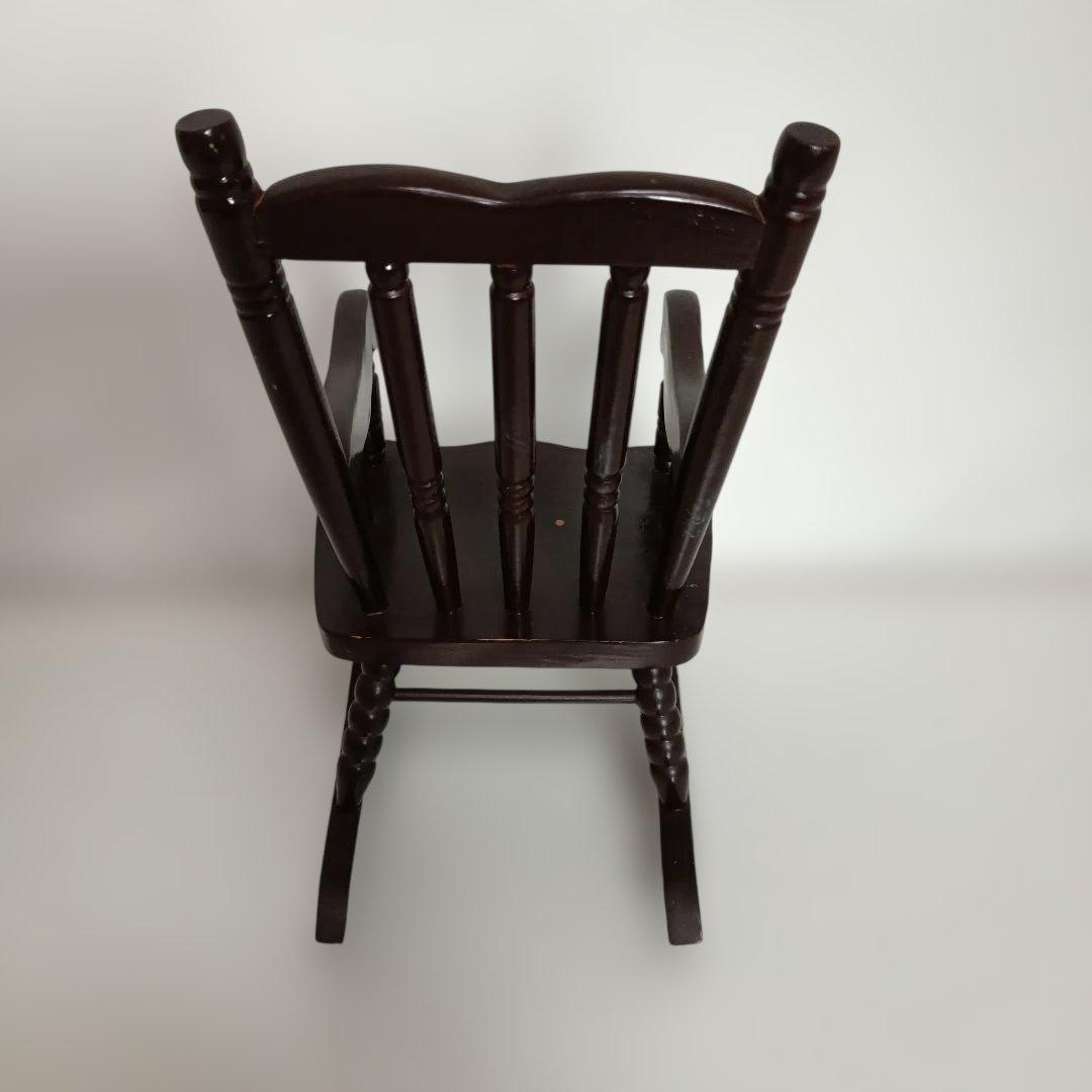 ミニチュア木製ロッキングチェア　フランス人形　日本人形　ダークブラウン 飾り椅子