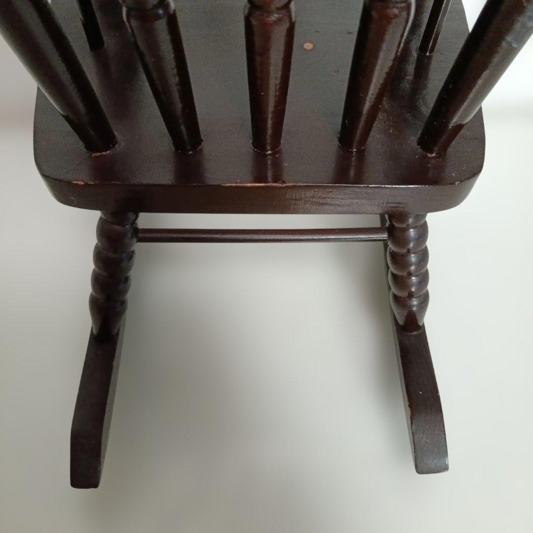 ミニチュア木製ロッキングチェア　フランス人形　日本人形　ダークブラウン 飾り椅子