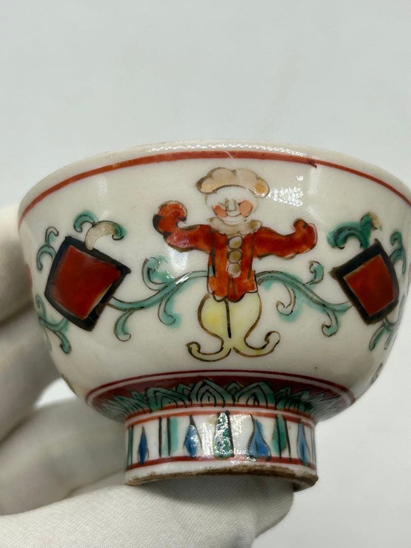 五彩　南蛮人紋小杯①　茶器　送料込み0621