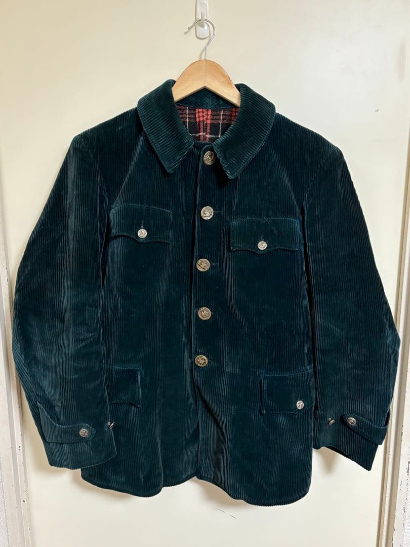 や*と様 フランスヴィンテージ 動物ボタン ハンティングジャケット グリーンコー