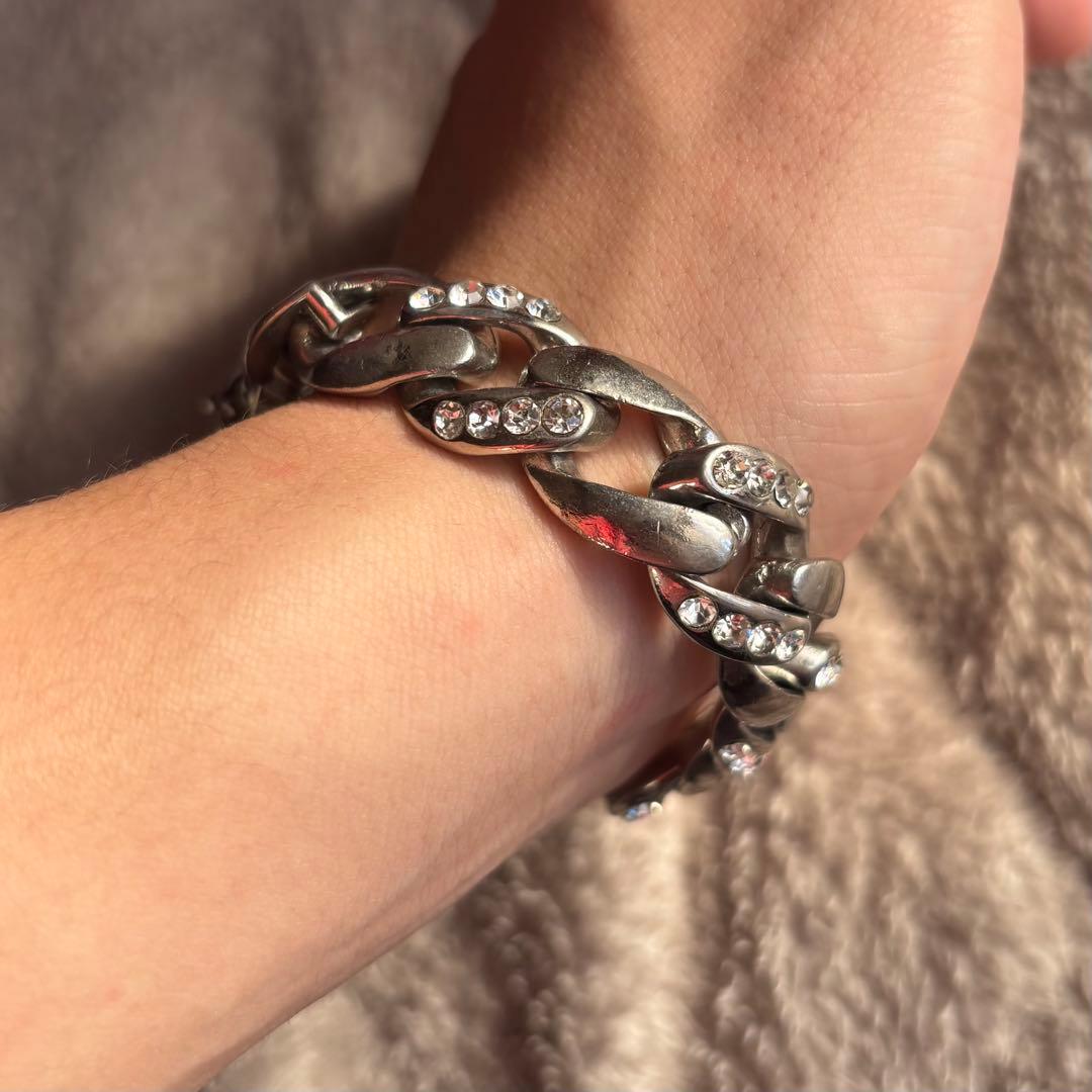 vintage silver925 クロスチェーンブレスレット　ジルコニア