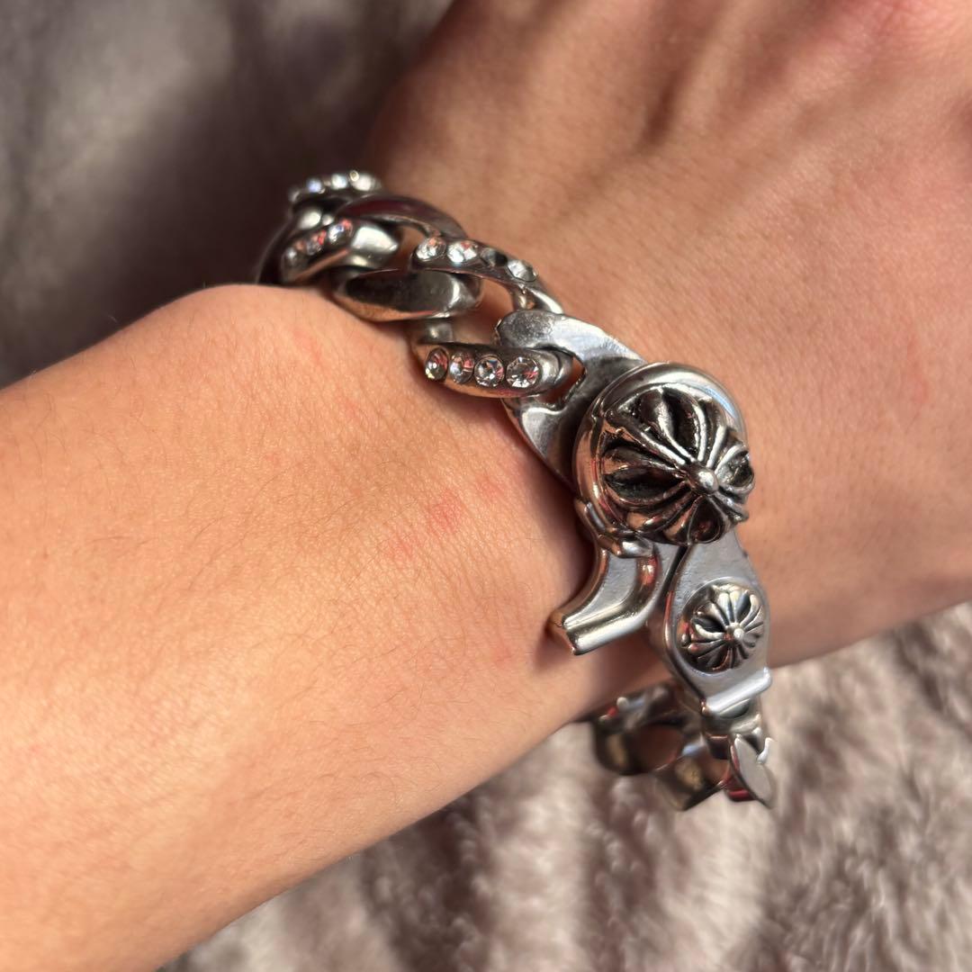 vintage silver925 クロスチェーンブレスレット　ジルコニア