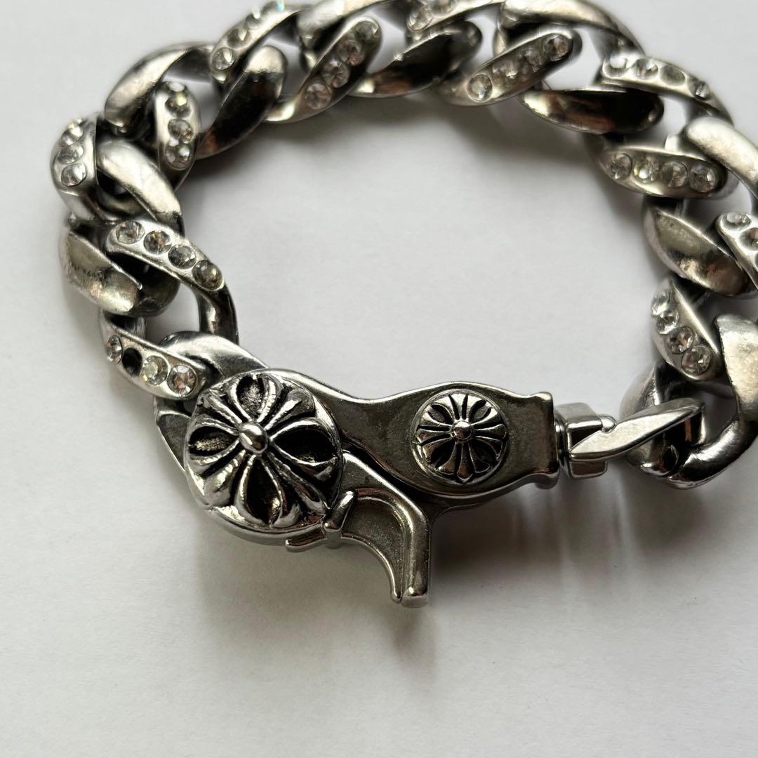vintage silver925 クロスチェーンブレスレット　ジルコニア