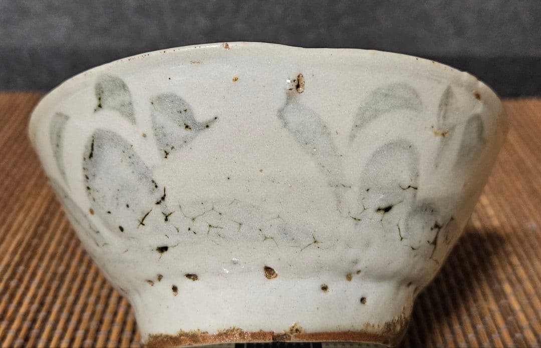 中国古美術】古玩　明代　南方系　青花　古染付　花図　茶碗　古安南　荒木高麗茶碗