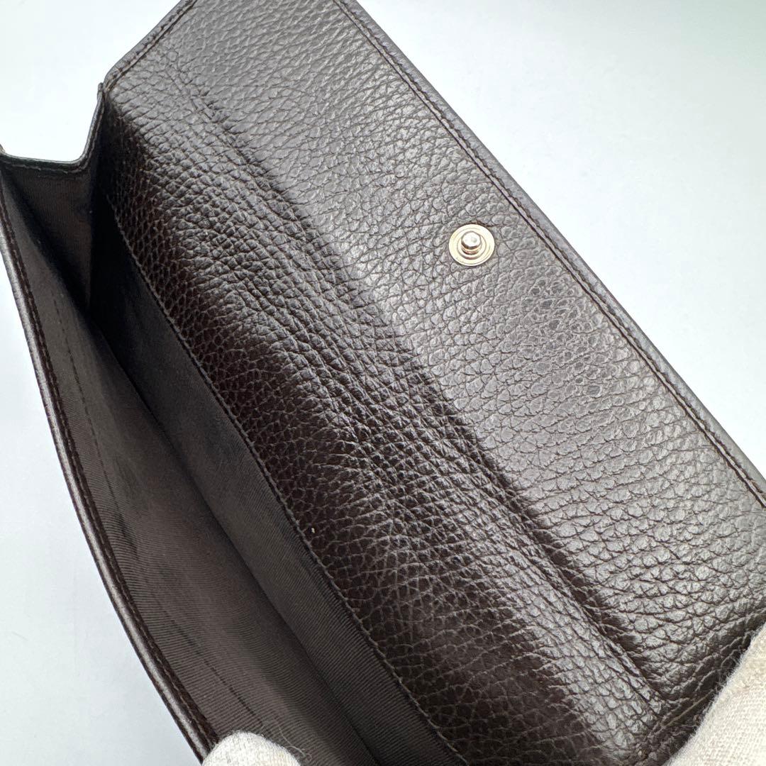 GUCCI グッチ 二つ折り長財布 Wホック レザー ヴィンテージ こげ茶色