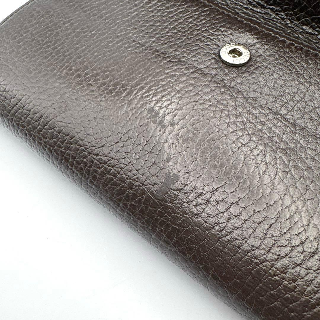 GUCCI グッチ 二つ折り長財布 Wホック レザー ヴィンテージ こげ茶色