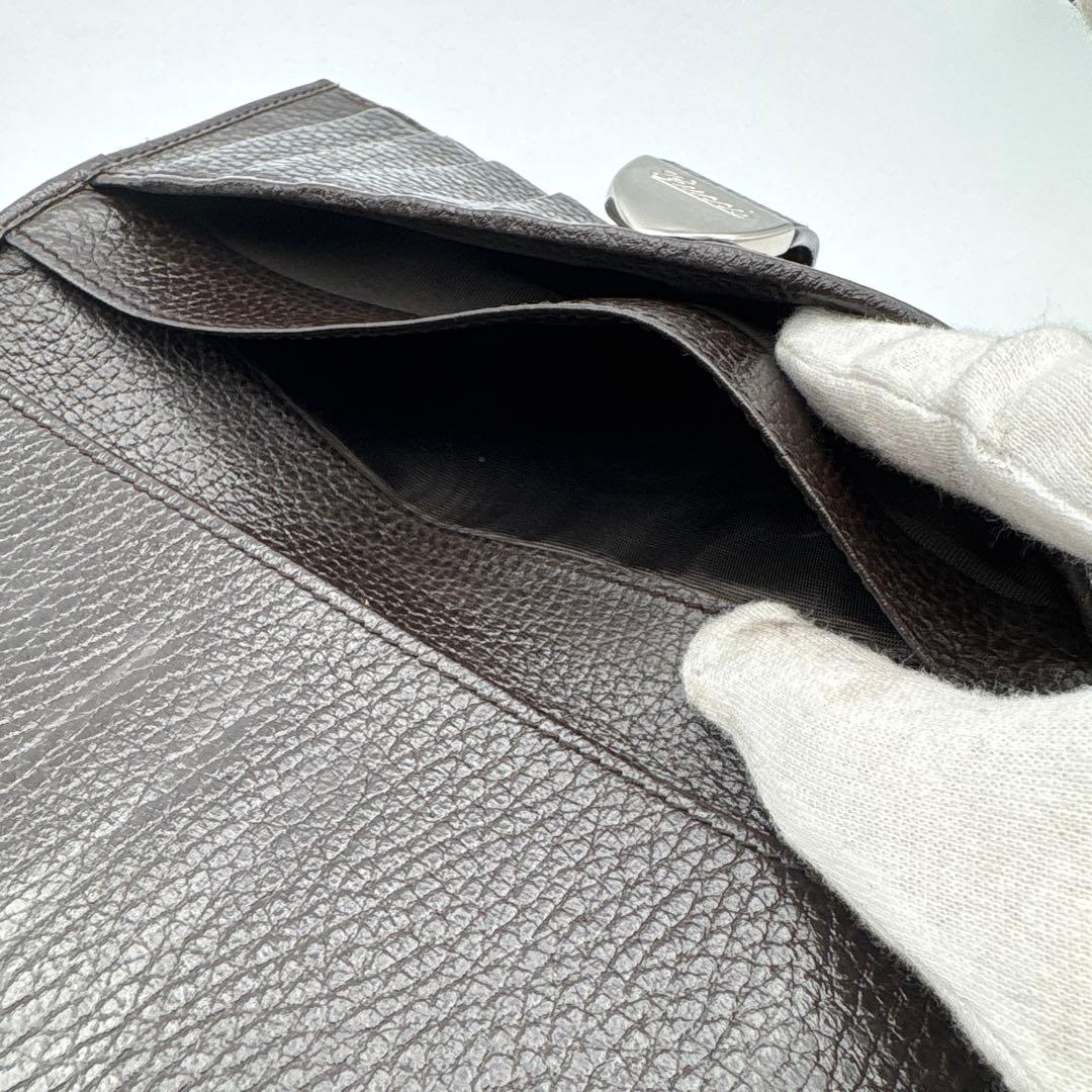 GUCCI グッチ 二つ折り長財布 Wホック レザー ヴィンテージ こげ茶色