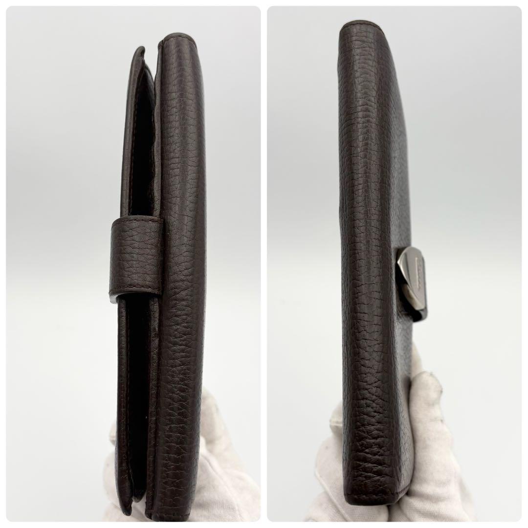 GUCCI グッチ 二つ折り長財布 Wホック レザー ヴィンテージ こげ茶色