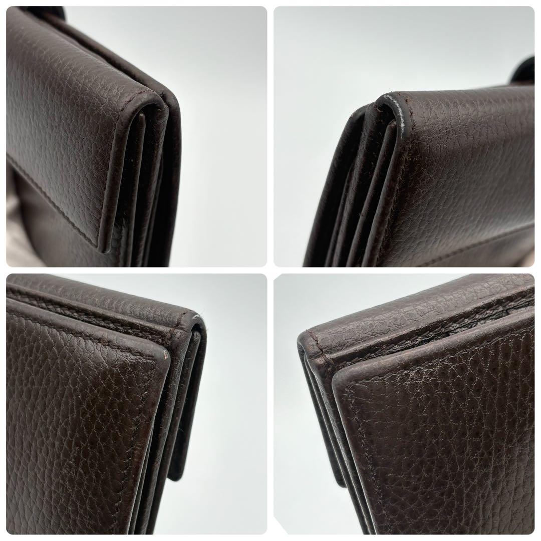 GUCCI グッチ 二つ折り長財布 Wホック レザー ヴィンテージ こげ茶色