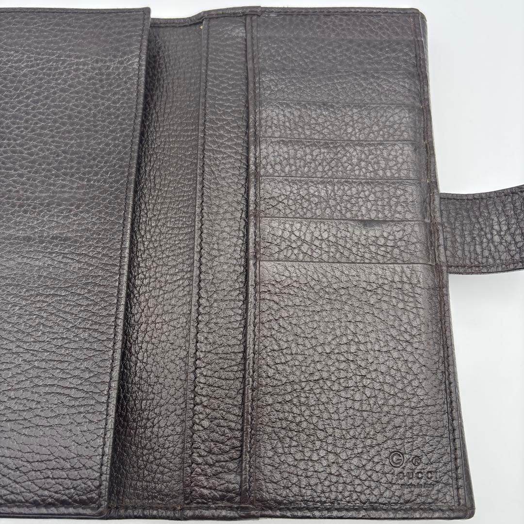 GUCCI グッチ 二つ折り長財布 Wホック レザー ヴィンテージ こげ茶色