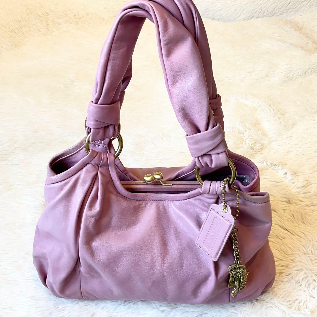 バッグ COACH pink leather handbag kisslock hobo