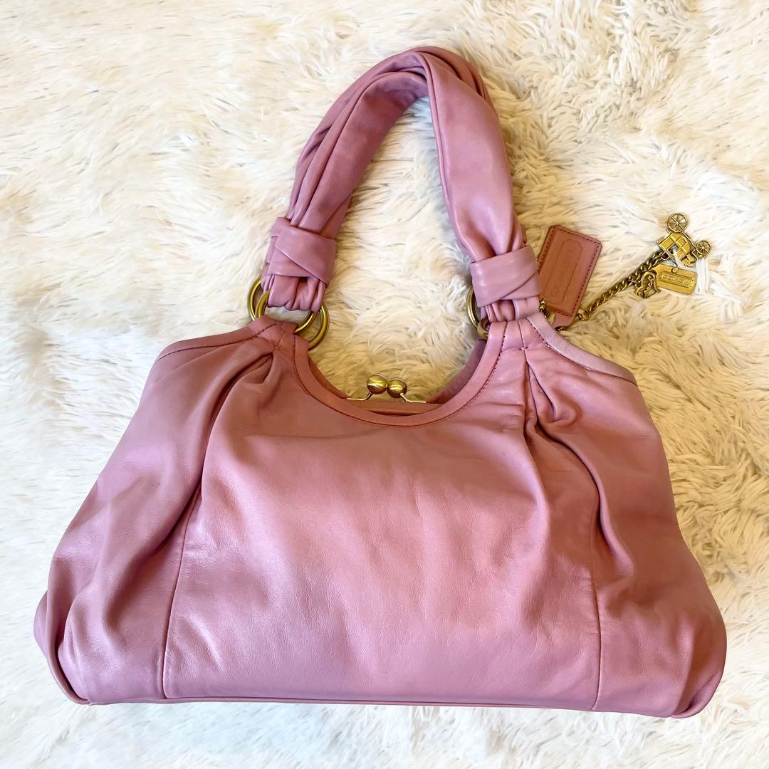 バッグ COACH pink leather handbag kisslock hobo