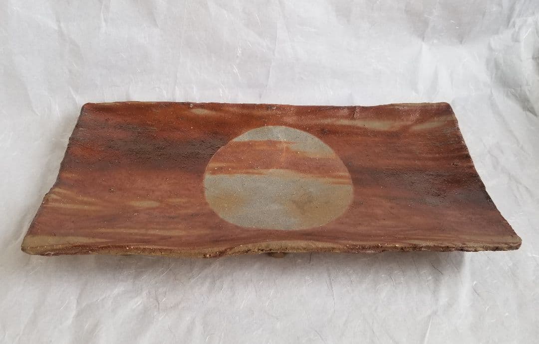 備前火襷足付長板皿 (未使用、新品同様)