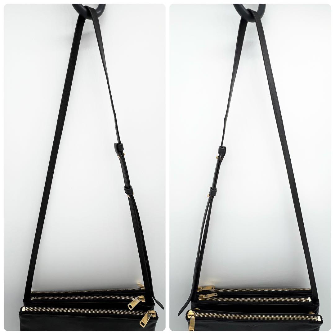 【美品✨】 セリーヌ 新ロゴ トリオ ラージ ショルダーバッグ ブラック 黒