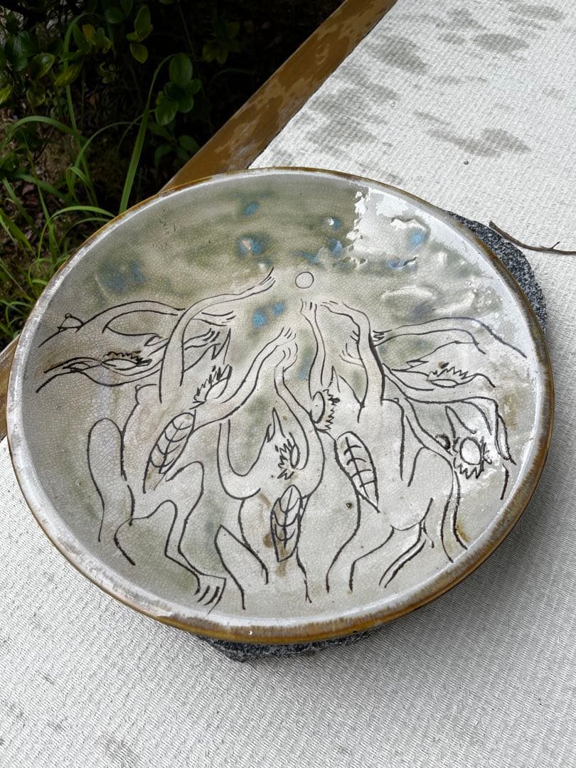 昭和のCMで有名　日本酒の黄桜　かっぱの絵　晋山窯ヤマツ　飾り大皿　アンティーク