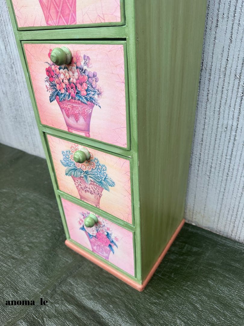 5005【チェスト】木製　花柄　トールペイント　収納　花台　アンティーク◎