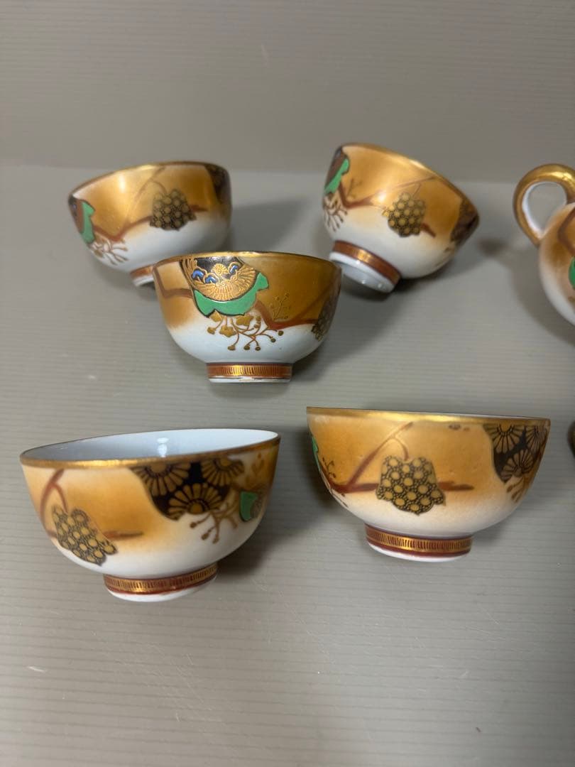 2172 九谷焼　金彩　茶器セット　急須1客　湯冷し1客　湯呑5客　時代物