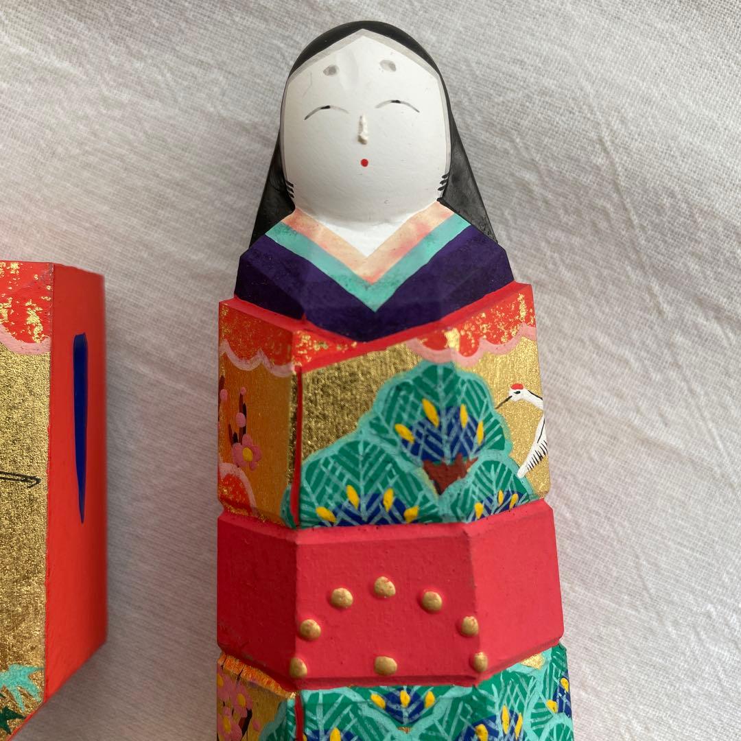 奈良一刀彫り　雛人形　川口神泉　立雛　雛祭り　ひな祭り　共箱付き　伝統工芸　木彫