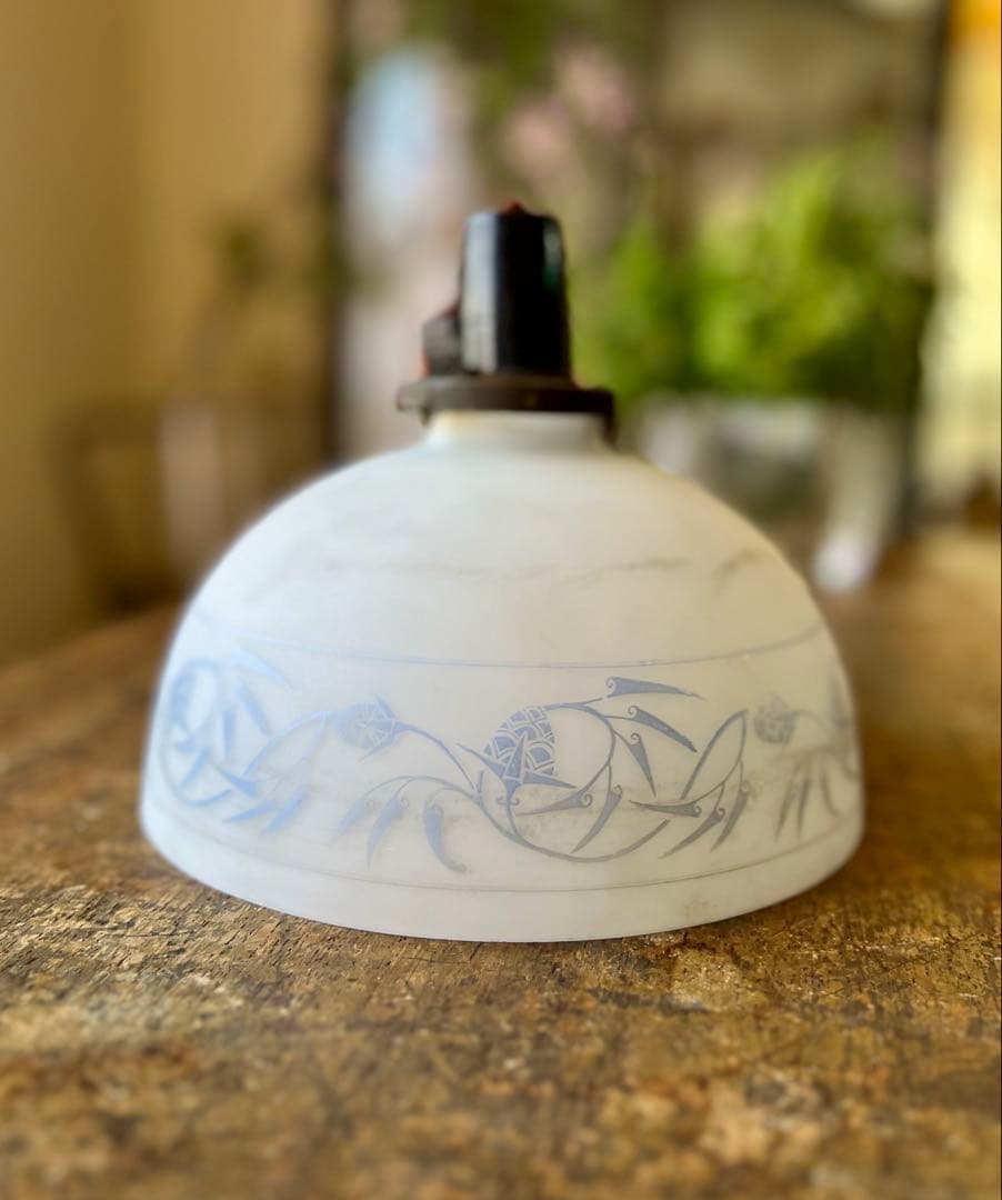 レトロ　大正ロマン　すりガラス花模様電笠　照明　灯り　古民家　アンティーク