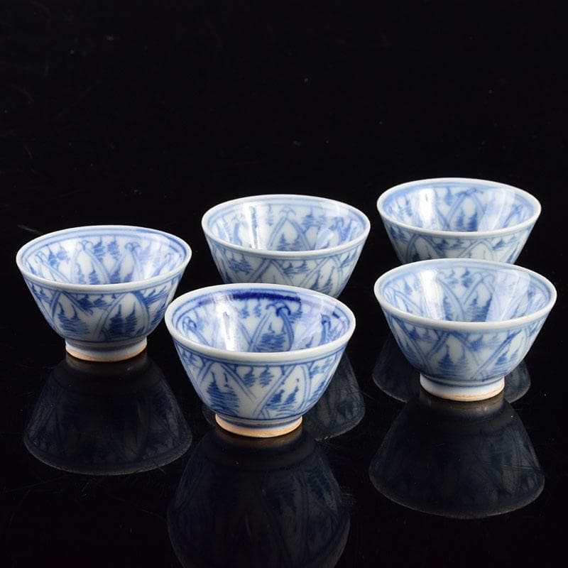 煎茶道具　五良太甫呉祥瑞　染付　煎茶碗　五客　V　R4895