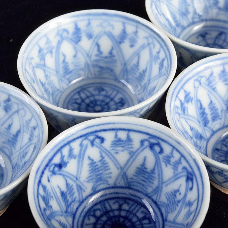 煎茶道具　五良太甫呉祥瑞　染付　煎茶碗　五客　V　R4895