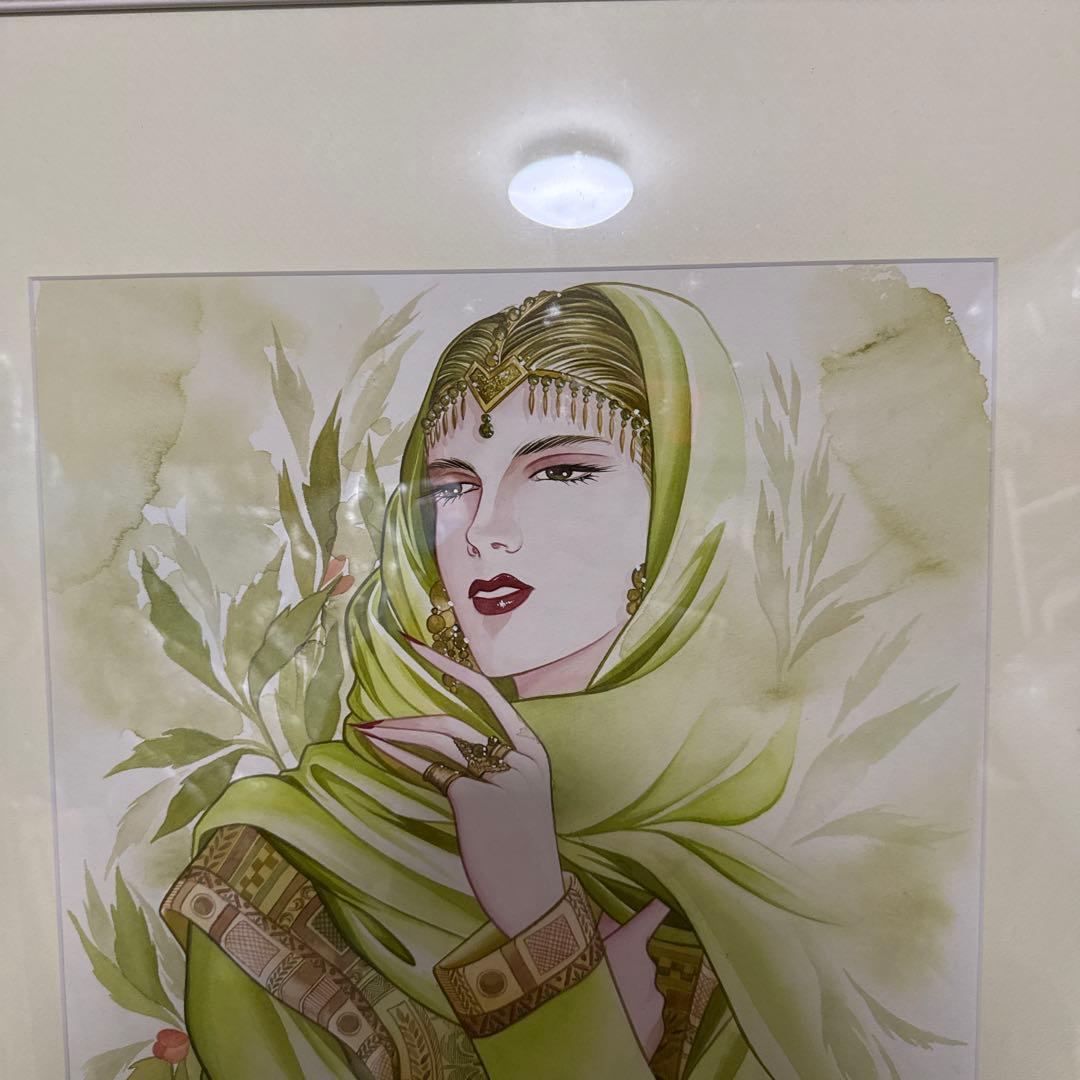 くげ じゅんこ 水彩画 サイン 額縁 付き 75×60cm