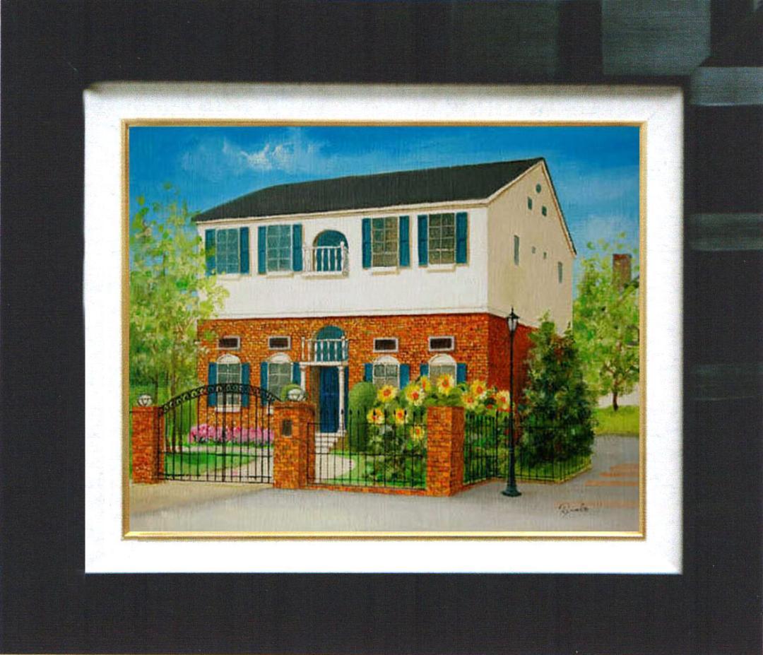 油絵 菅家令子 絵インテリア額付( 青緑＋金色の枠 )F4-110212ひまわり