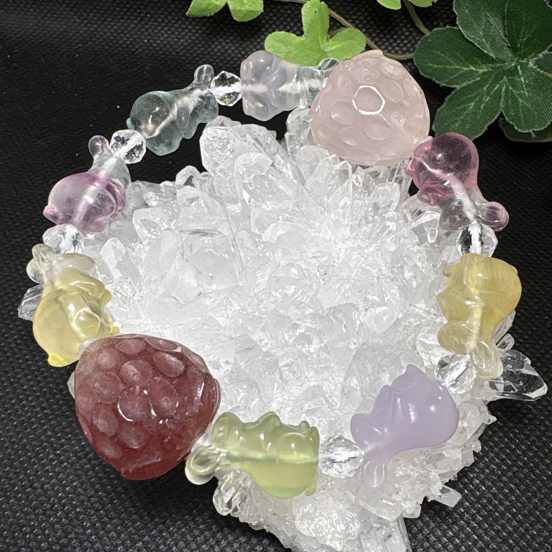 ＊いちごウサギ様＊【良質】ラブラドライト　九尾狐　アクアマリン　ブレスレット