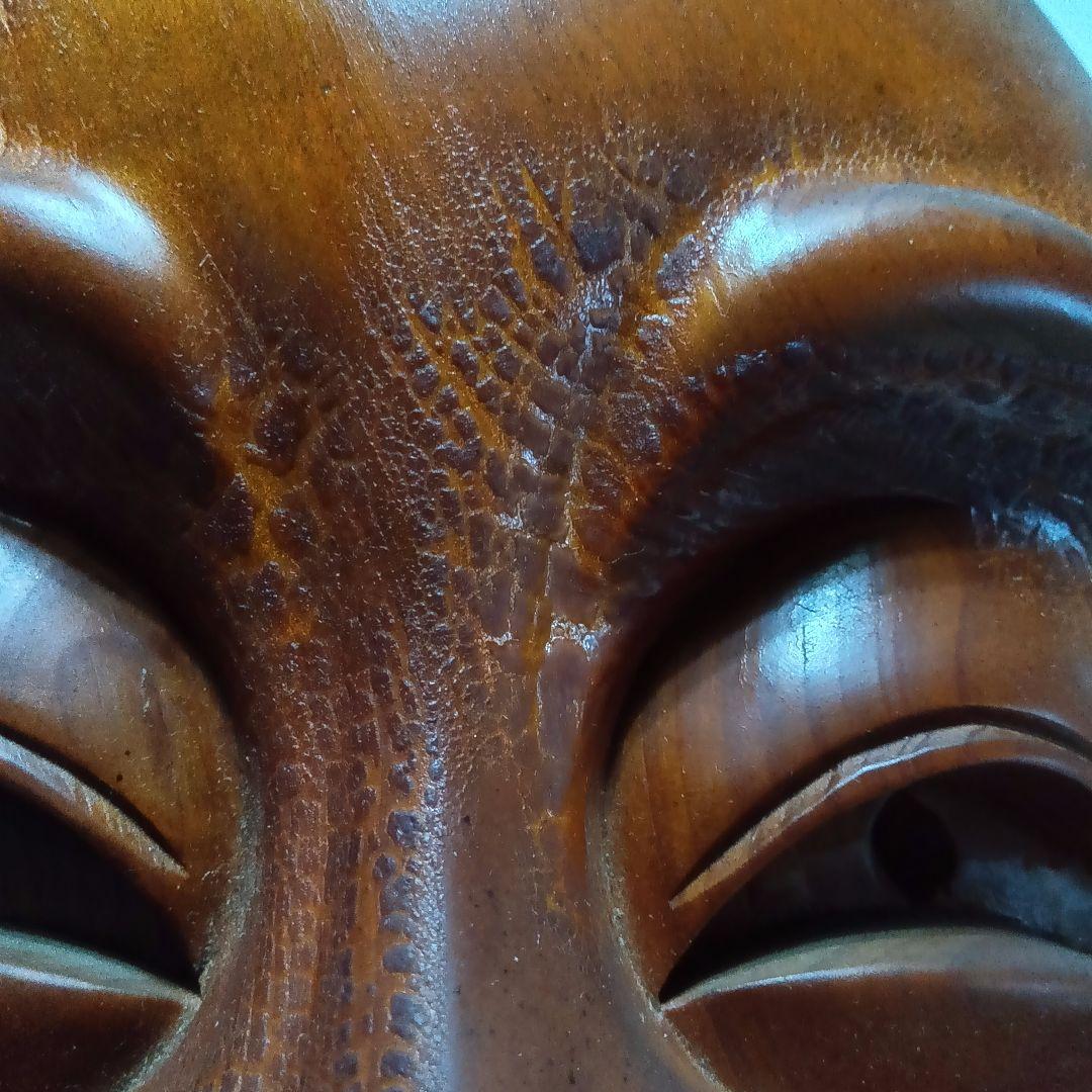 【大型】木彫り お面 木製 民芸 壁掛け 表情豊か 経年変化あり