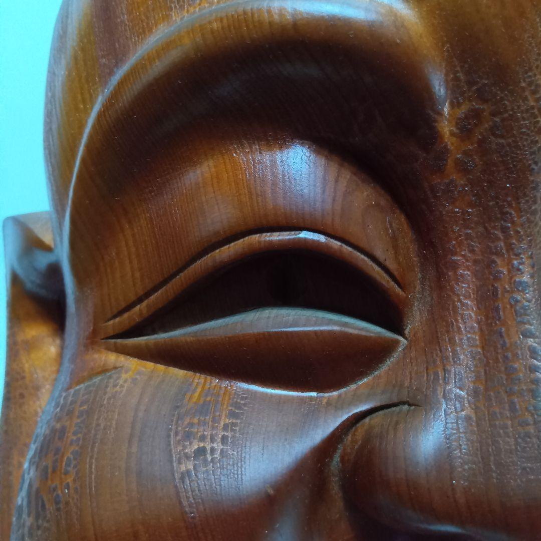 【大型】木彫り お面 木製 民芸 壁掛け 表情豊か 経年変化あり