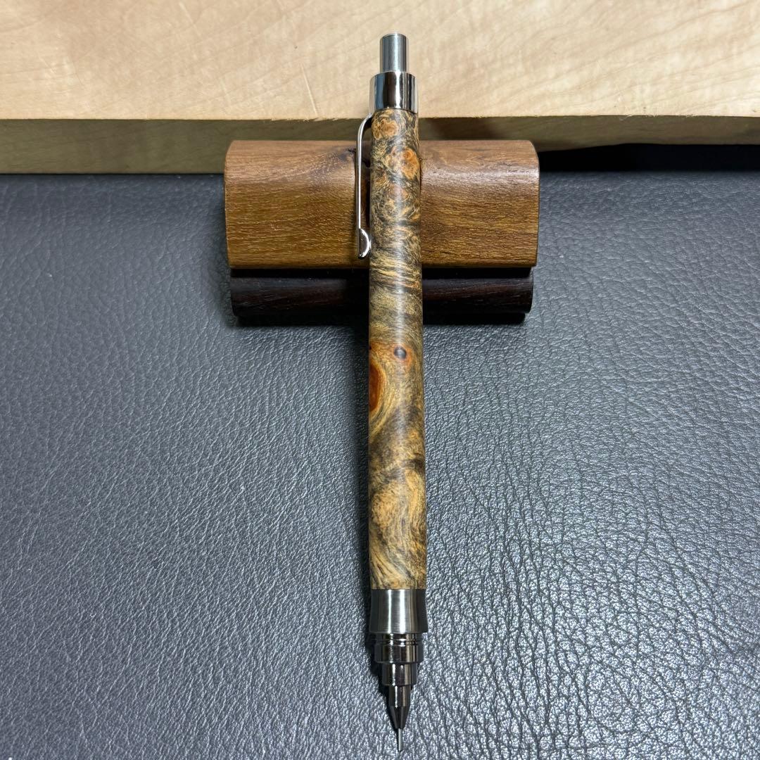 97花梨瘤源平柄　木製シャーペン　最強低重心R ステンレス