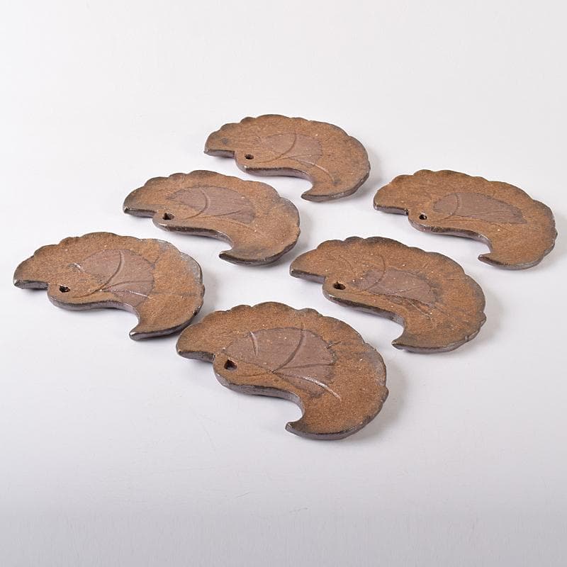 和食器　備前焼　乗松建行作　銀杏型銘々皿　六客　共箱　M　R7891