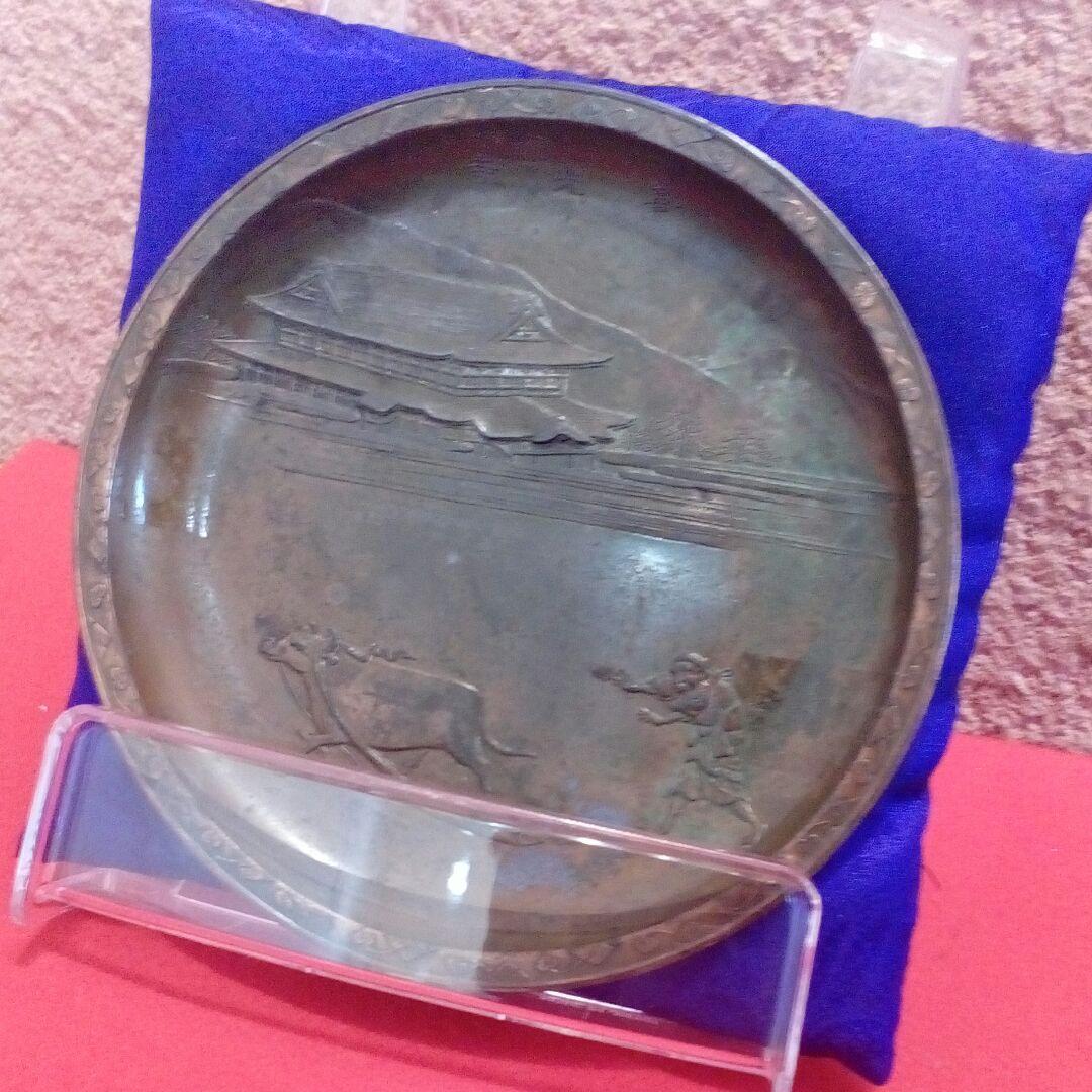 明治時代頃戦前古銅製細工牛に引かれて善光寺１５センチ重量１９８グラム在銘当時物