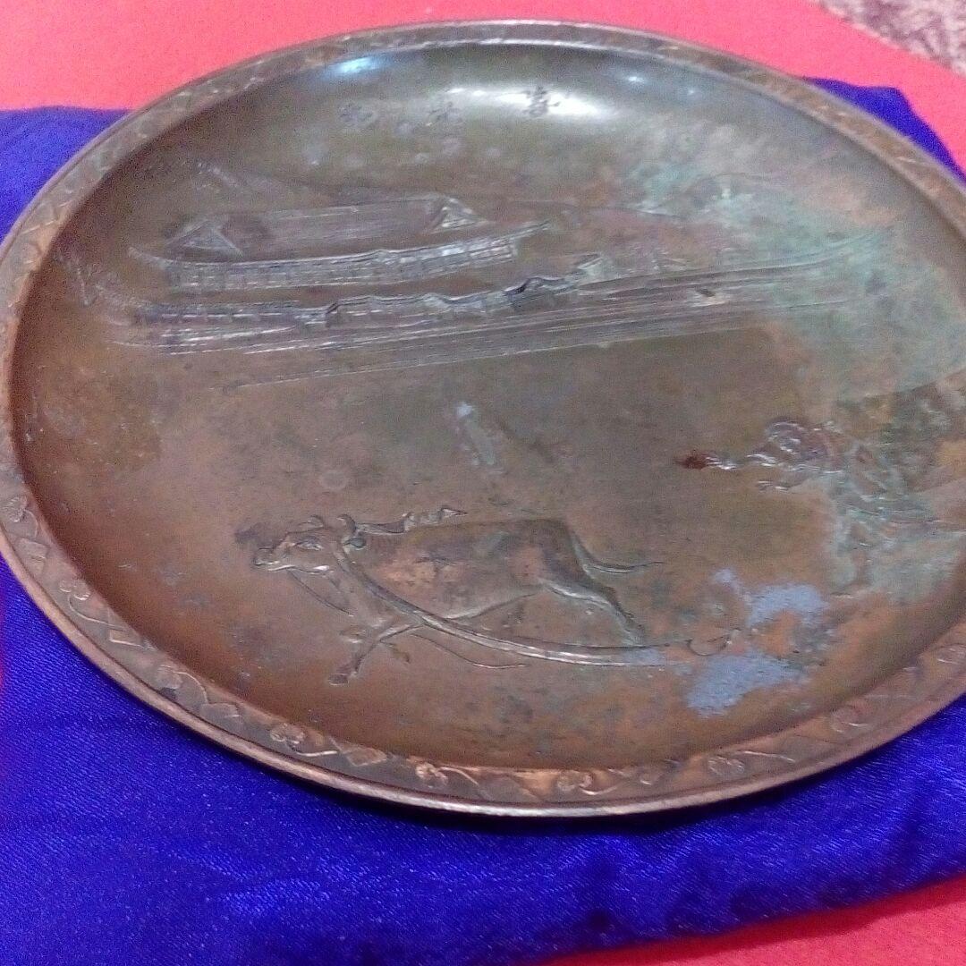 明治時代頃戦前古銅製細工牛に引かれて善光寺１５センチ重量１９８グラム在銘当時物