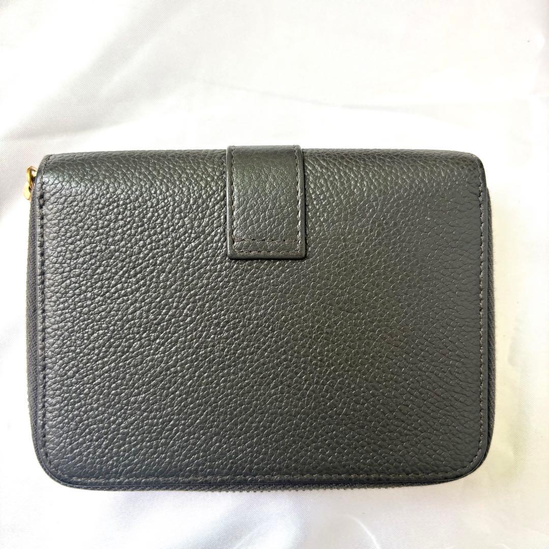 美品✨サンローラン 折り財布 ジップウォレット カサンドラロゴ レザー グレー