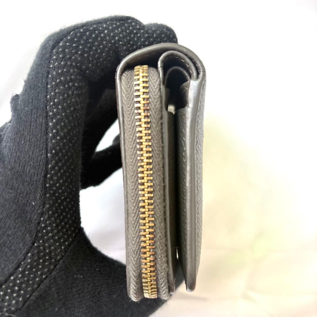 美品✨サンローラン 折り財布 ジップウォレット カサンドラロゴ レザー グレー