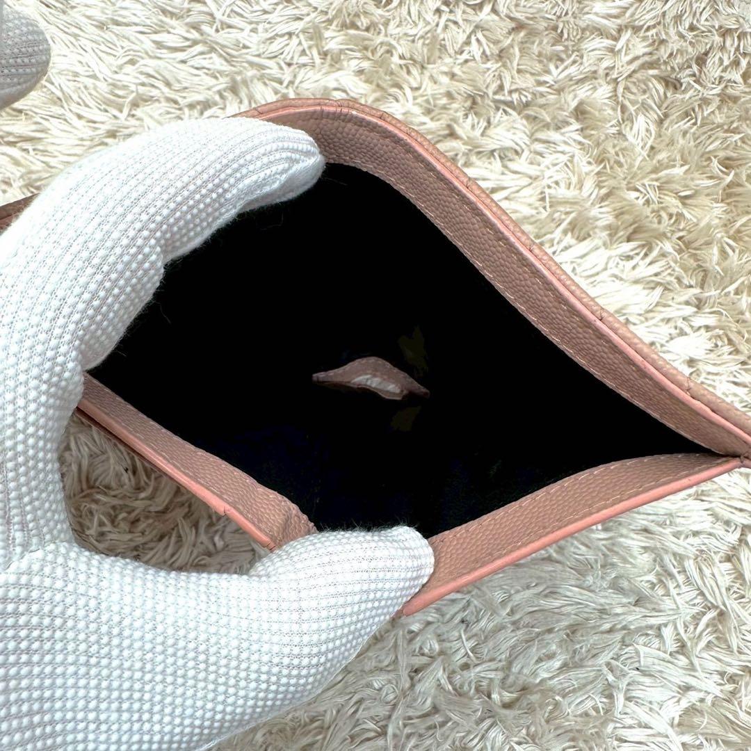 【美品】サンローラン 財布 YSL キャビアスキン ピンクベージュ キルティング