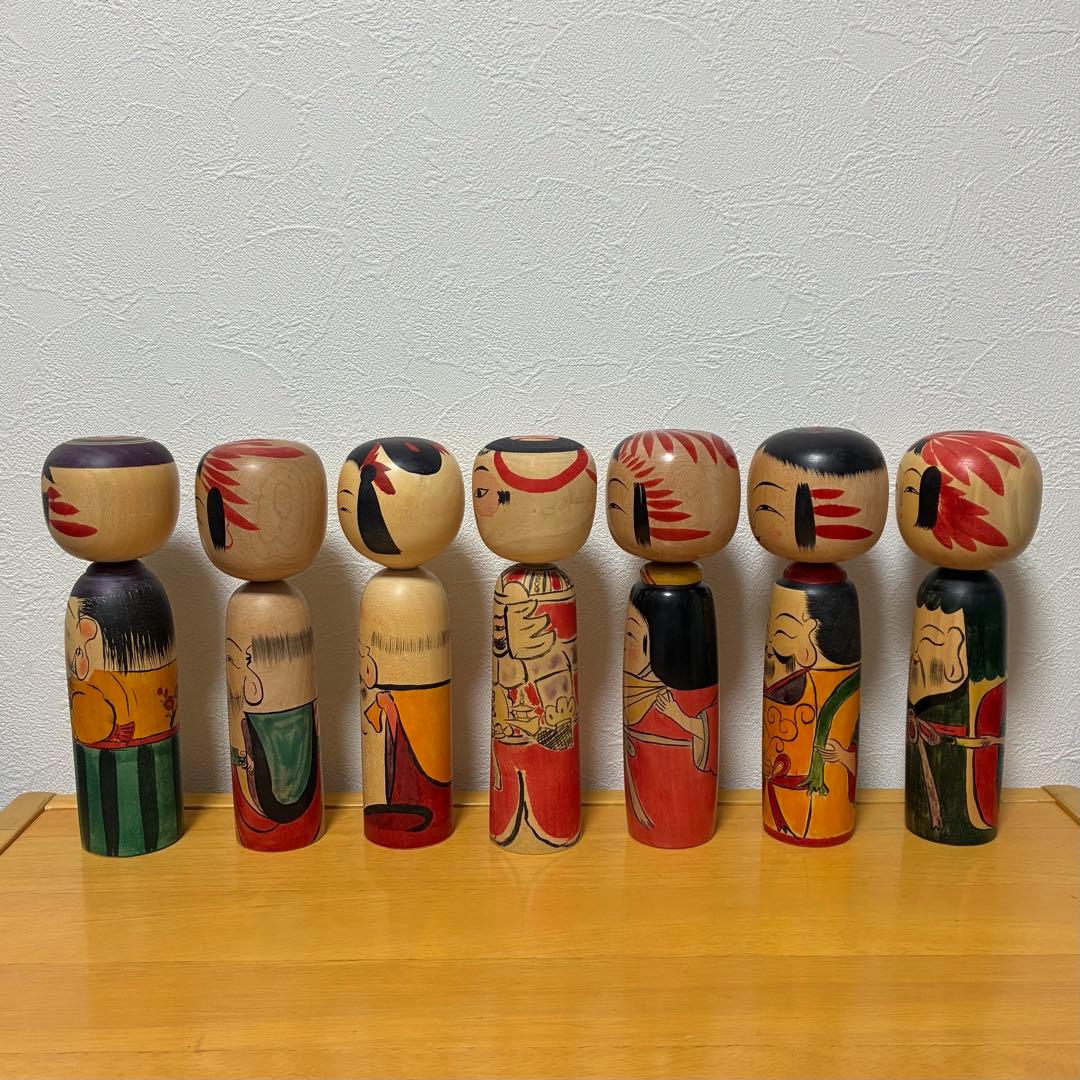 【希少品】山河之響会 第五回展 七福神こけしセット全員 内閣総理大臣賞 受賞作家