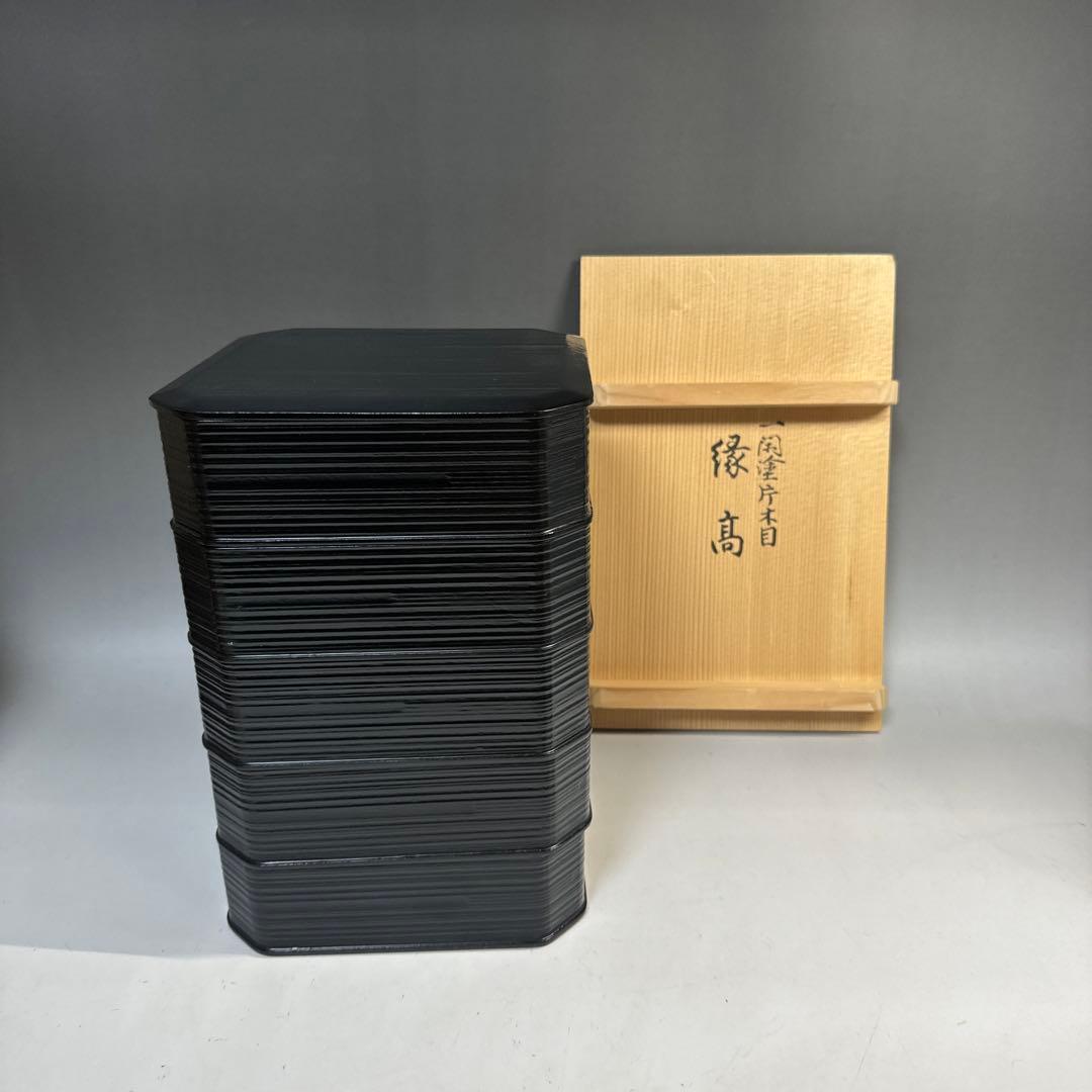 レ＊ 茶道具 一閑塗片木目 縁高 道端江春 造